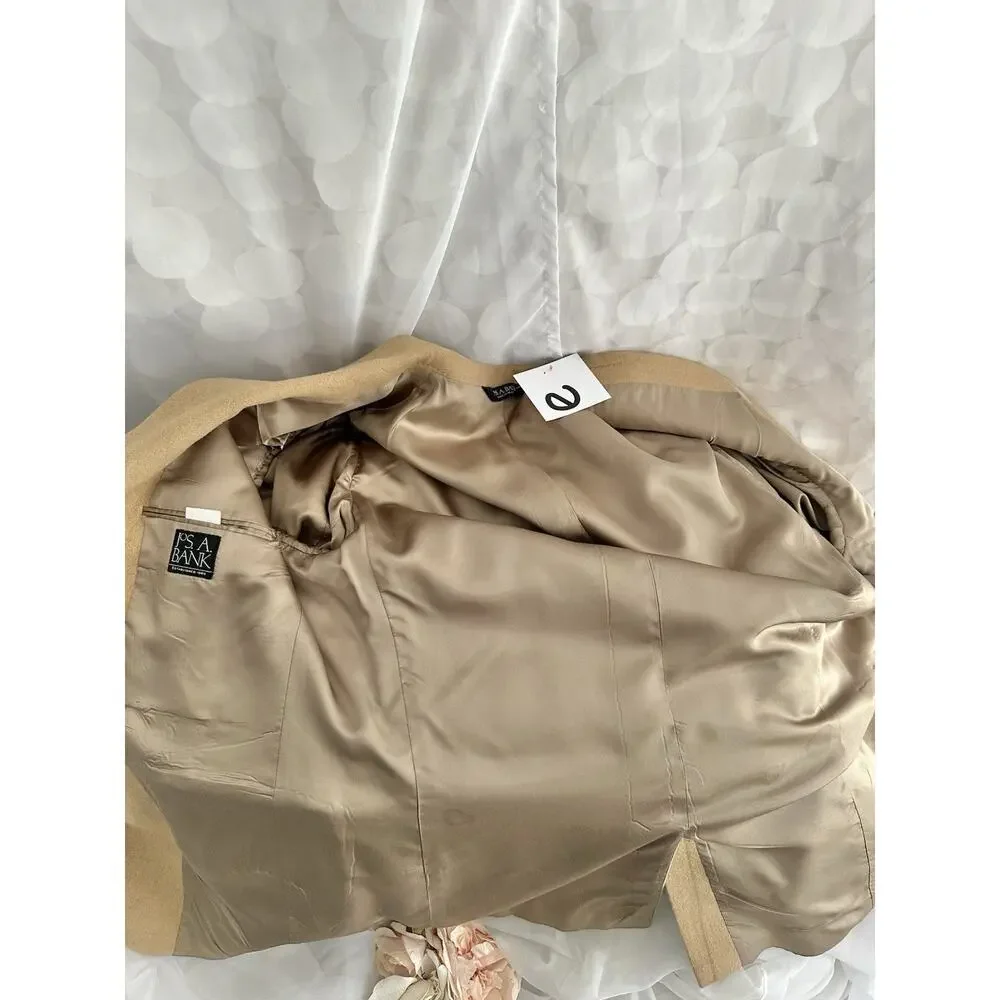 Joseph A Banks 100% Camel Hair Blazer Sports Coat Mens Size 42 X LONG Tan
